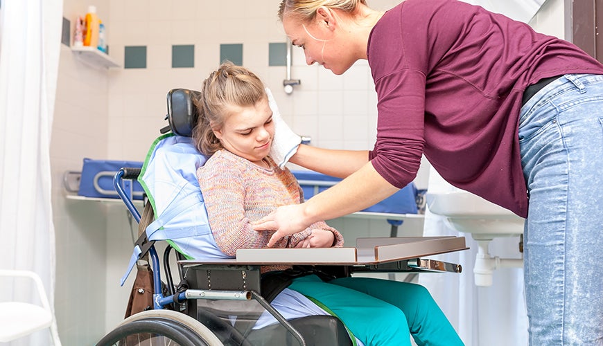 Girl in wheelchair at hospital