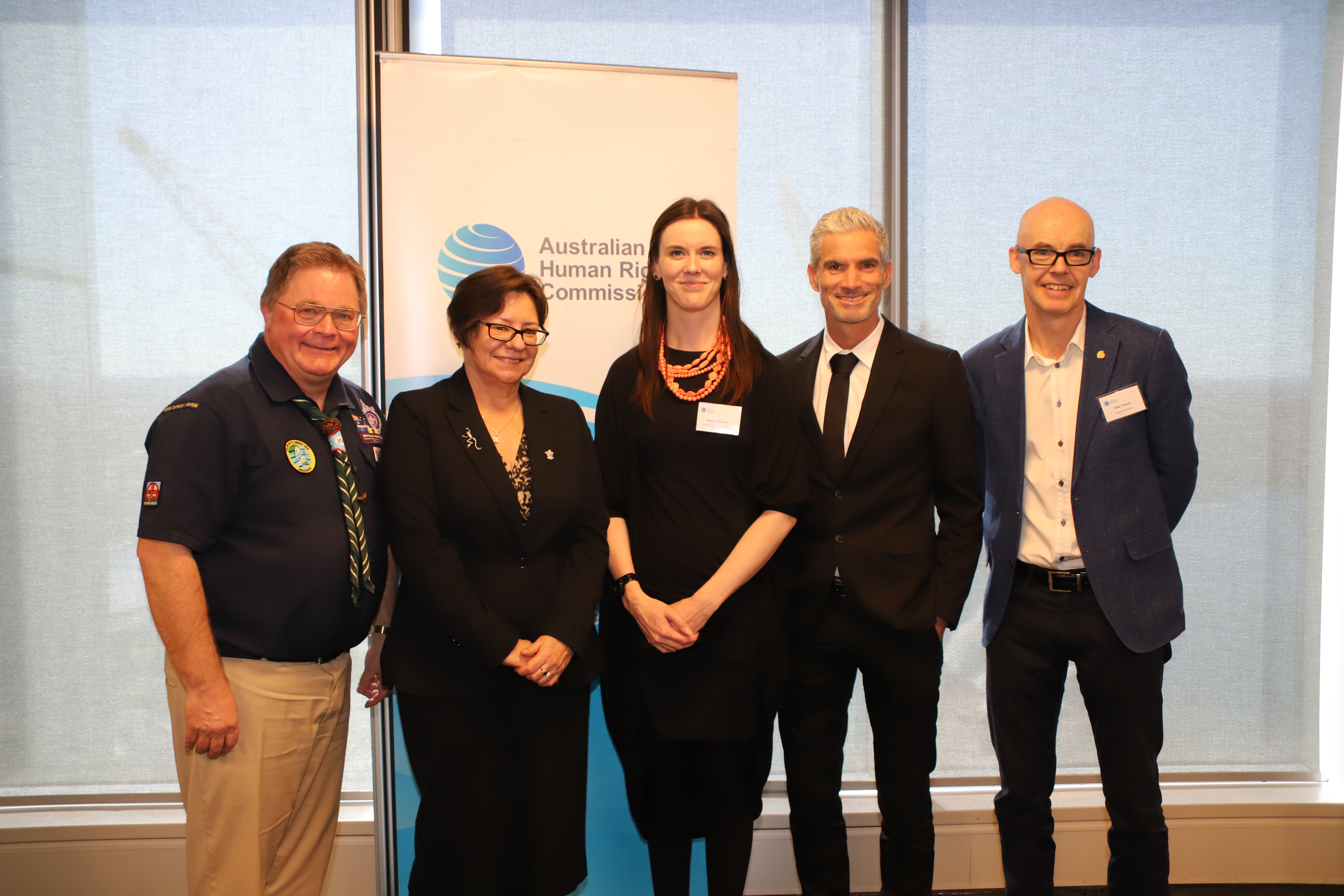 Megan Mitchell with speakers at launch event