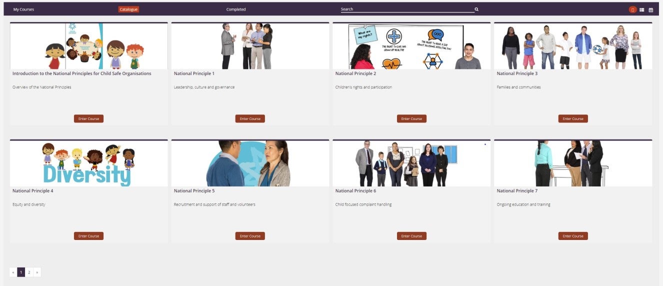 Screenshot of landing page for online training 