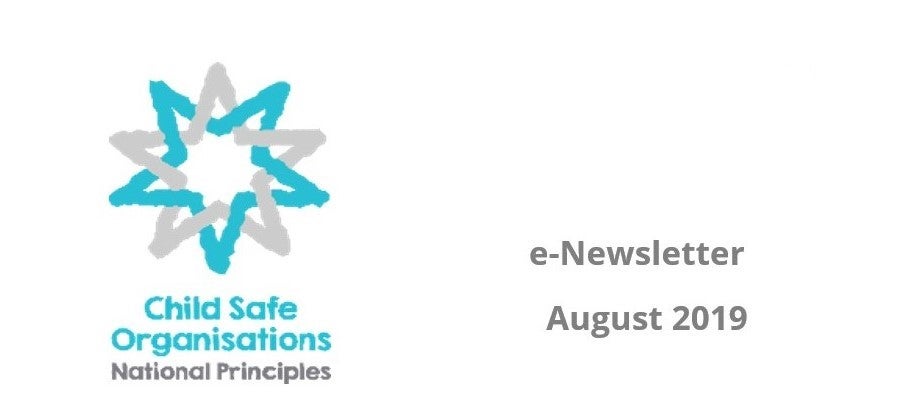 Child safe organisations logo with 'e-newsletter August 2019'
