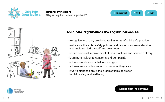 List of actions taken by child safe organisations when conducting regular review